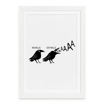Funny Black Raven Inhale Exhale Gothic Punk - Framed poster (27 × 37 cm) - white - Front