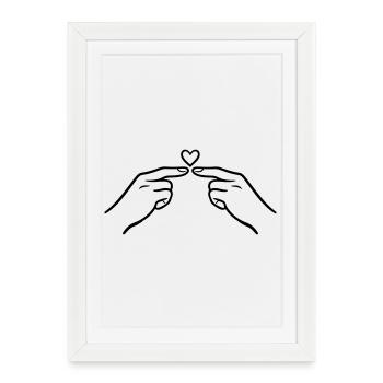 Finger Touch Heart Minimal Line Art Design - Affiche encadrée (27 × 37 cm) - blanc - Devant