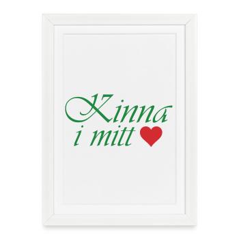 Femme au centre – Calligraphie verte avec cœur - Affiche encadrée (27 × 37 cm) - blanc - Devant