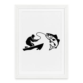 Silhouette de poisson pêcheur bateau - Affiche encadrée (27 × 37 cm) - blanc - Devant