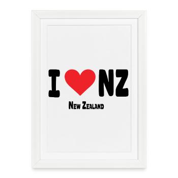 J’adore NZ Nouvelle-Zélandaise Fier Néo-Zélandais - Affiche encadrée (27 × 37 cm) - blanc - Devant