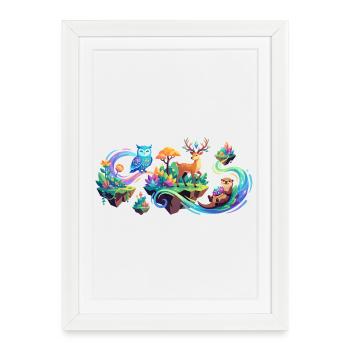 Magical Animals Enchanted Forest Cool Kids Forest Motif - Framed poster (27 × 37 cm) - white - Front