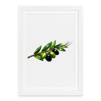 Olive branch with green and black olives - Framed poster (27 × 37 cm) - white - Front