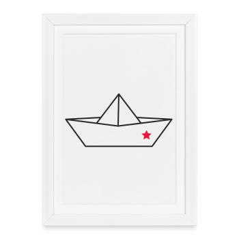 Bateau en papier origami avec étoile – Symbole - Affiche encadrée (27 × 37 cm) - blanc - Devant