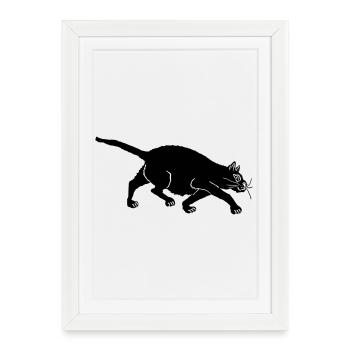 Drôle de promenade surprise du chat noir - Affiche encadrée (27 × 37 cm) - blanc - Devant
