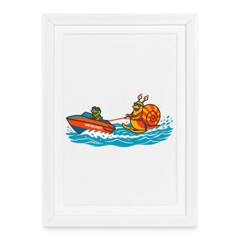 Ski nautique sur escargot - Affiche encadrée (27 × 37 cm) - blanc - Devant