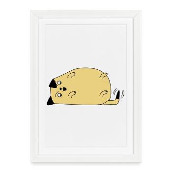 Chien regarde sa queue - Affiche encadrée (27 × 37 cm) - blanc - Devant
