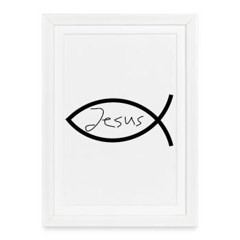 Jésus poisson noir Ichthys poisson poisson poisson - Affiche encadrée (27 × 37 cm) - blanc - Devant