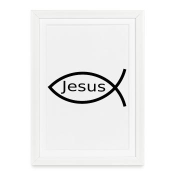 Jésus Poisson Ichthys Noir Poisson Poisson - Affiche encadrée (27 × 37 cm) - blanc - Devant