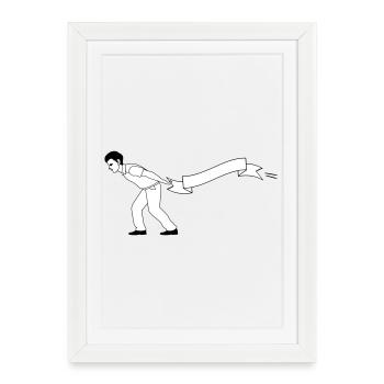 man pulls Banner | Banner bearer - Framed poster (27 × 37 cm) - white - Front