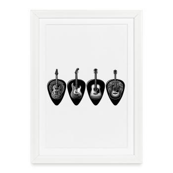 Black & White Guitar Quartet - Framed poster (27 × 37 cm) - white - Front