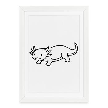 Dessin au trait d’axolotl | Amphibien minimaliste - Affiche encadrée (27 × 37 cm) - blanc - Devant