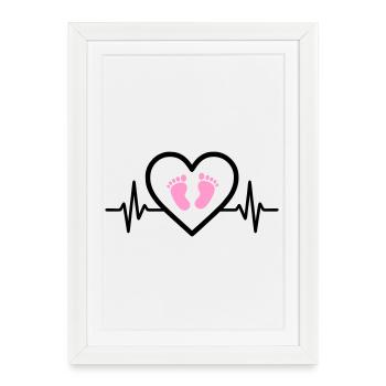 Grossesse Coeur Rose Bébé Pieds Fille - Affiche encadrée (27 × 37 cm) - blanc - Devant