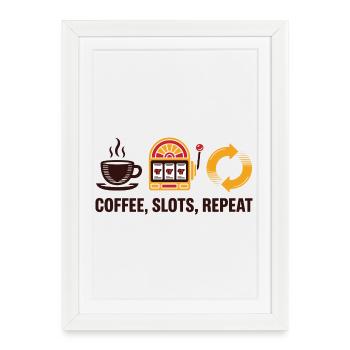 Machines à sous à café Jeux de casino répétés - Affiche encadrée (27 × 37 cm) - blanc - Devant