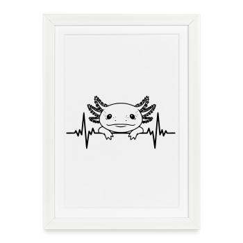 Axolotl Heartbeat – Cute Salamander - Framed poster (27 × 37 cm) - white - Front