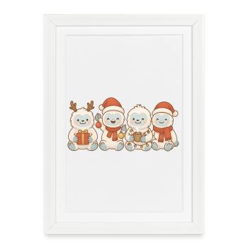 Yétis Enfants Garçons Filles Noël Yétis - Affiche encadrée (27 × 37 cm) - blanc - Devant