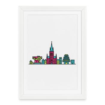 Antwerp City Skyline Cathedral Modern Line Art - Framed poster (27 × 37 cm) - white - Front