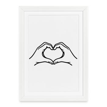 Silhouette des mains en forme de cœur d’amour – Symbole romantique minimal - Affiche encadrée (27 × 37 cm) - blanc - Devant