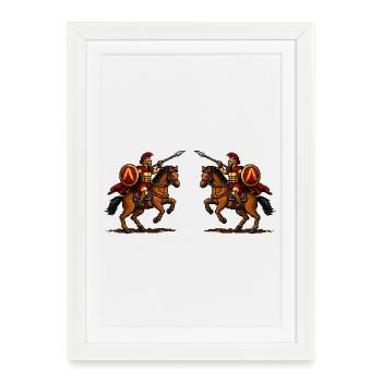Duel équestre spartiate - Affiche encadrée (27 × 37 cm) - blanc - Devant