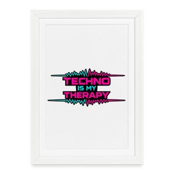 Techno Therapy Neon Pulse - Gerahmtes Poster (27 × 37 cm) - Weiß - Vorne