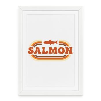 Ambiance rétro de pêche de la rivière Salmon - Affiche encadrée (27 × 37 cm) - blanc - Devant