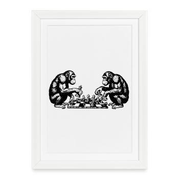 Monkeys play chess T-Shirt - Framed poster (27 × 37 cm) - white - Front