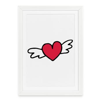 cadeau d'amour coeur volant - Affiche encadrée (27 × 37 cm) - blanc - Devant