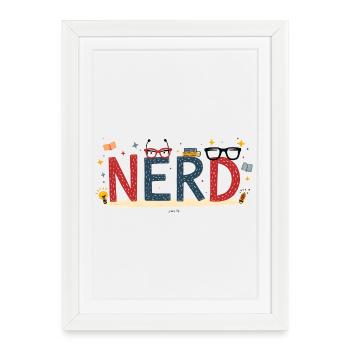 Nerd in giant letters and glasses - Framed poster (27 × 37 cm) - white - Front