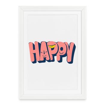 Happy Text with Faces - Framed poster (27 × 37 cm) - white - Front