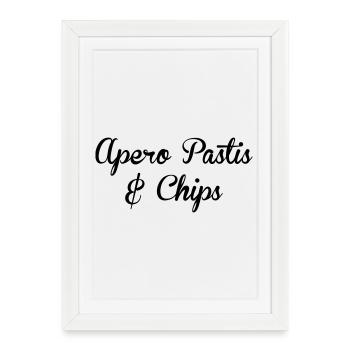 apéro pastis et chips - Alcool - Affiche encadrée (27 × 37 cm) - blanc - Devant