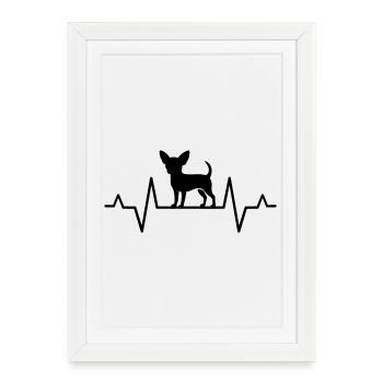 Motif Chihuahua silhouette with ECG heart line - Framed poster (27 × 37 cm) - white - Front