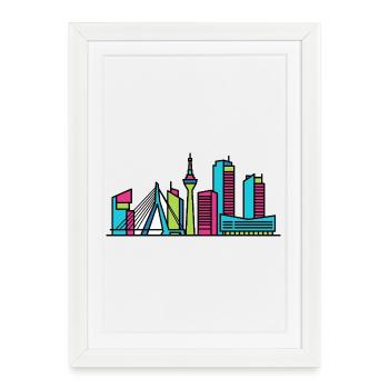 Maisons de la ligne d’horizon du canal de la ville d’Amsterdam Art en lignes - Affiche encadrée (27 × 37 cm) - blanc - Devant