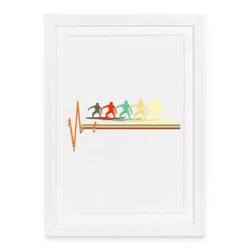 Retro Surfing Heartbeat Vague Vintage Surfer - Affiche encadrée (27 × 37 cm) - blanc - Devant