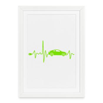 Voiture électrique avec Heartbeat Eauto rétro E-car - Affiche encadrée (27 × 37 cm) - blanc - Devant