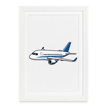 Dessin animé Avion Bleu Blanc - Affiche encadrée (27 × 37 cm) - blanc - Devant