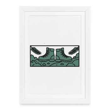 Groupe de randonnée Mountains Walking Boots en plein air - Affiche encadrée (27 × 37 cm) - blanc - Devant