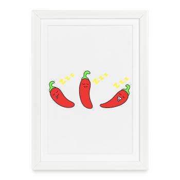 Chili au visage endormi - Affiche encadrée (27 × 37 cm) - blanc - Devant