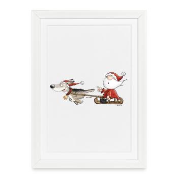 Santa Claus with dog sledges I Christmas - Framed poster (27 × 37 cm) - white - Front