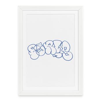 Lettrage graffiti bleu dans le style parisien - Affiche encadrée (27 × 37 cm) - blanc - Devant
