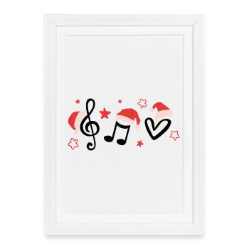 Notes de musique amusantes avec des chapeaux de Père Noël - Affiche encadrée (27 × 37 cm) - blanc - Devant