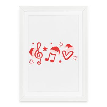Notes musicales en clé de sol avec des chapeaux de Noël - Affiche encadrée (27 × 37 cm) - blanc - Devant