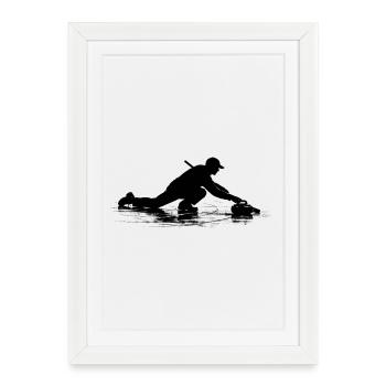 Joueur de curling sport Sports d’hiver Précision sur glace - Affiche encadrée (27 × 37 cm) - blanc - Devant