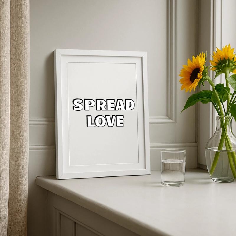 Diffuser l’amour Gros Noir Blanc Typographie Affiche encadrée (27 × 37 cm)