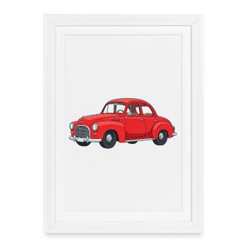 Voiture rétro rouge - Affiche encadrée (27 × 37 cm) - blanc - Devant