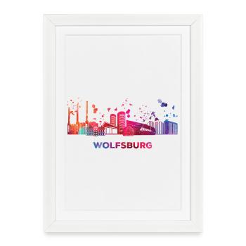 Wolfsburger Skyline Wolfsburg - Gerahmtes Poster (27 × 37 cm) - Weiß - Vorne