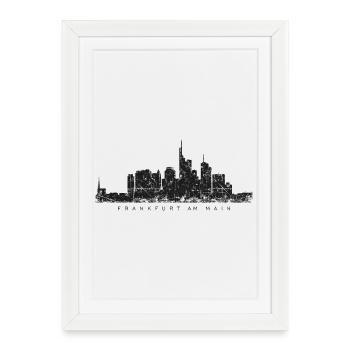 Frankfurt am Main Skyline (Vintage/Schwarz) - Gerahmtes Poster (27 × 37 cm) - Weiß - Vorne