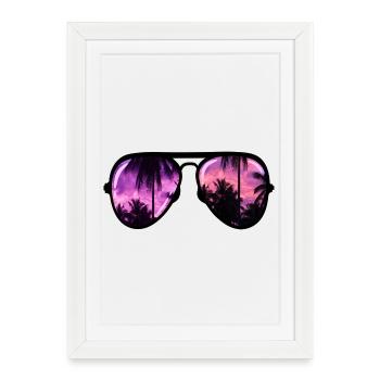 lunettes de soleil fraîches avec palmier - Affiche encadrée (27 × 37 cm) - blanc - Devant