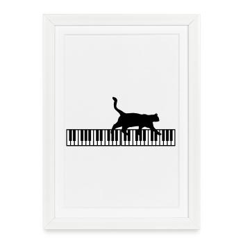 T Shirt Chat clavier Piano humour musique - Affiche encadrée (27 × 37 cm) - blanc - Devant