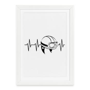 Heartbeat casque rétro vieux vintage moto cyclomoteur - Affiche encadrée (27 × 37 cm) - blanc - Devant