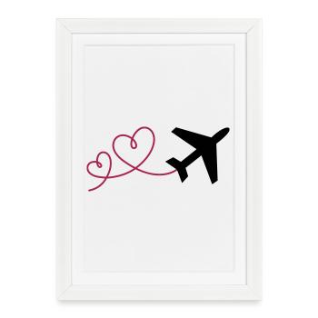 Avion à 2 cœurs - Affiche encadrée (27 × 37 cm) - blanc - Devant